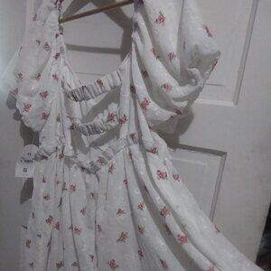 New Arula Top or Mini Dress Puff Sleeves Pockets A-frame, Boho, open back, sz 1X